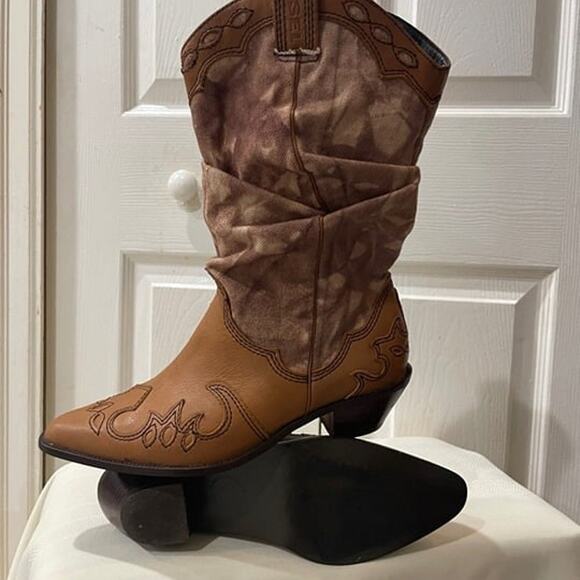 DIESEL BOOTS LEATHER/CANVAS  WESTERN COWGIRL RODEO SZ 8 RUGGED RARE ICONIC - Picture 6 of 12
